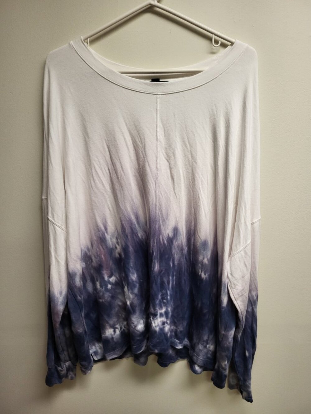 TRIBAL XXL White & Navy Tie Dye Long Sleeve Tunic Top